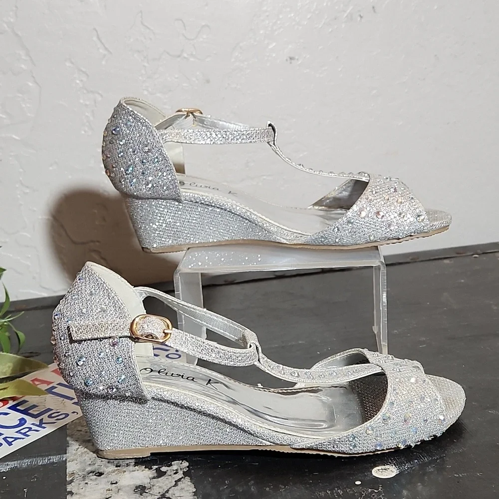 OLIVIA K Silver Bling Open Toe Wedge Sandal 3